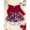 thumbnail image 2 of Newborn Baby Girls Dress 3 Months Girls Long Sleeve Dress Flower Print Round Neck Newborn Girls Fall Winter Floral Dress Red, 2 of 7