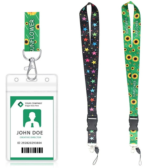 Correa para el cuello con hebilla y diseño de girasol y estrellas, para colgar llaves, teléfono, tarjetas de identificación
