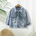 thumbnail image 2 of EnJoCho Girls Fashion Jean Jacket Lightweight Star Embroidered Washed Denim Coat Kids Casual Loose Collared Denim Jacket Clothes Children Denim Jacket Long Sleeve Casual, 2 of 7