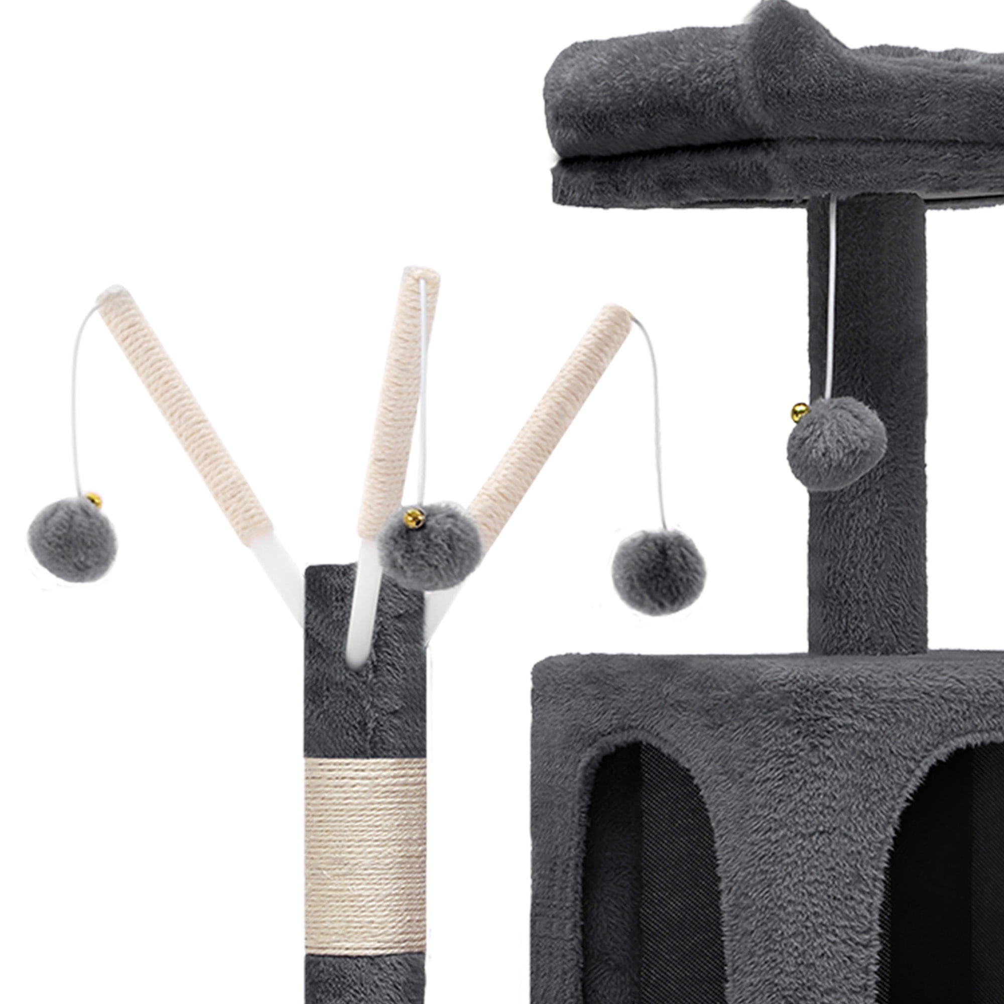 Uforic 44" Cat Tree Tower, with Scratch Posts, Condo, Hammock, Toys, Dark Gray