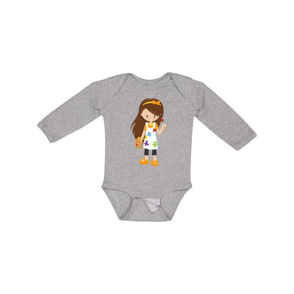Inktastic Cute Girl, Brown Hair, Painter, Paint Artist Girls Long Sleeve Baby Bodysuit