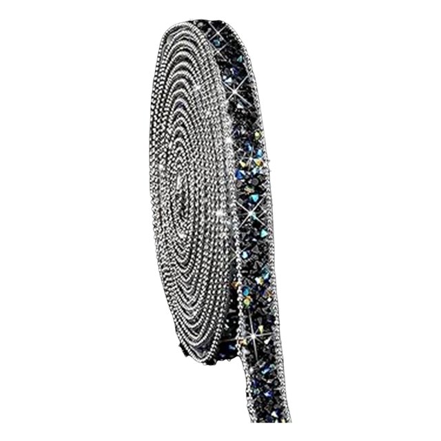 Visland 2 Rolls Rhinestone Ribbon 1cm Wide 1 Yard Length Crafts DIY Material Self-Adhesive Decoration Rhinestone Strip for Clothing Shoes Cake
