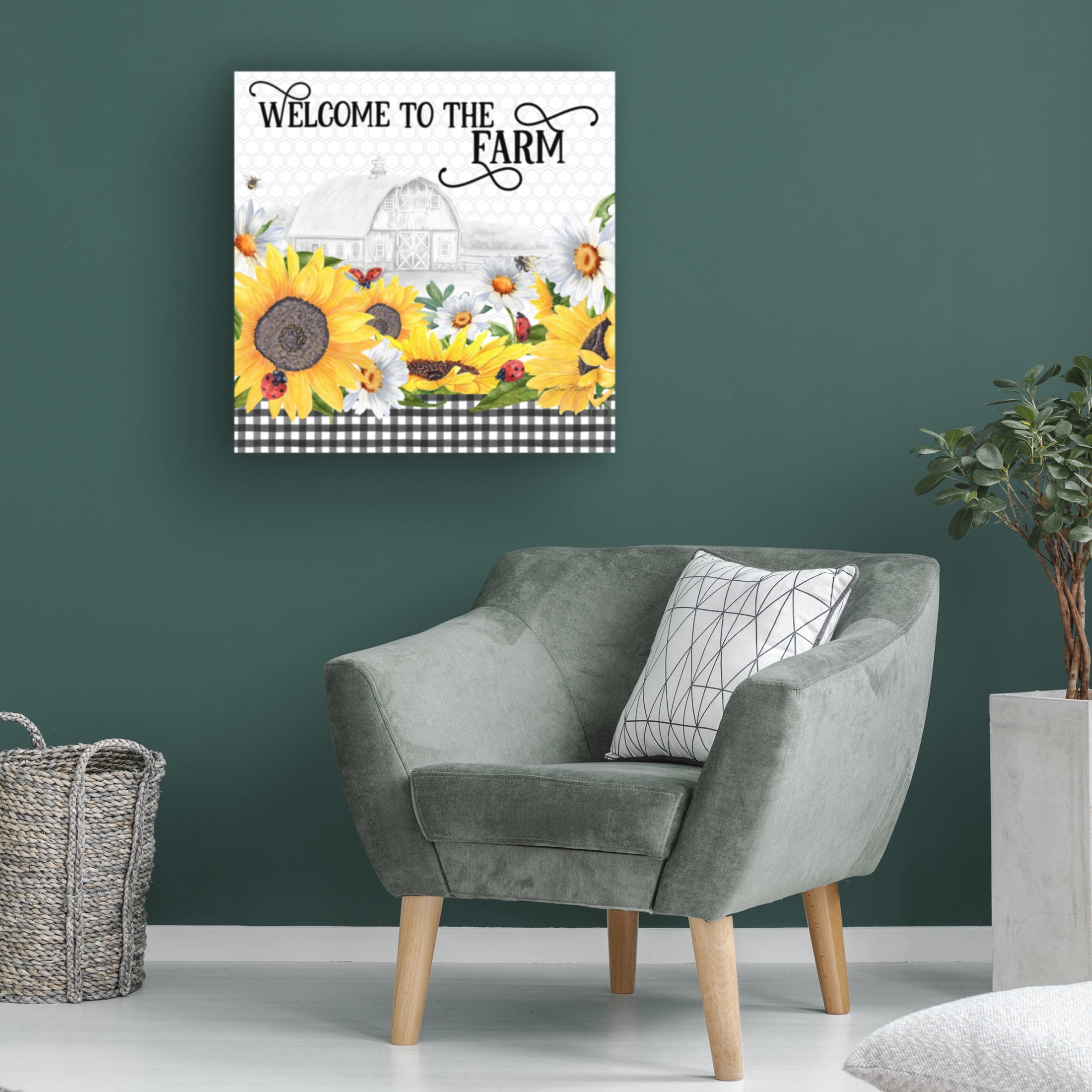 Canvas Wall Art - Jean Plout 'Sunflowers and Lady Bugs 1' Wall Art for Living Room, Bedroom, or Office Décor by Trademark Fine Art - 14 x 14 Inches