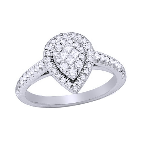 AFFY White Natural Diamond Pear Shape Cluster Ring In 14k White Gold (0.51 Cttw)