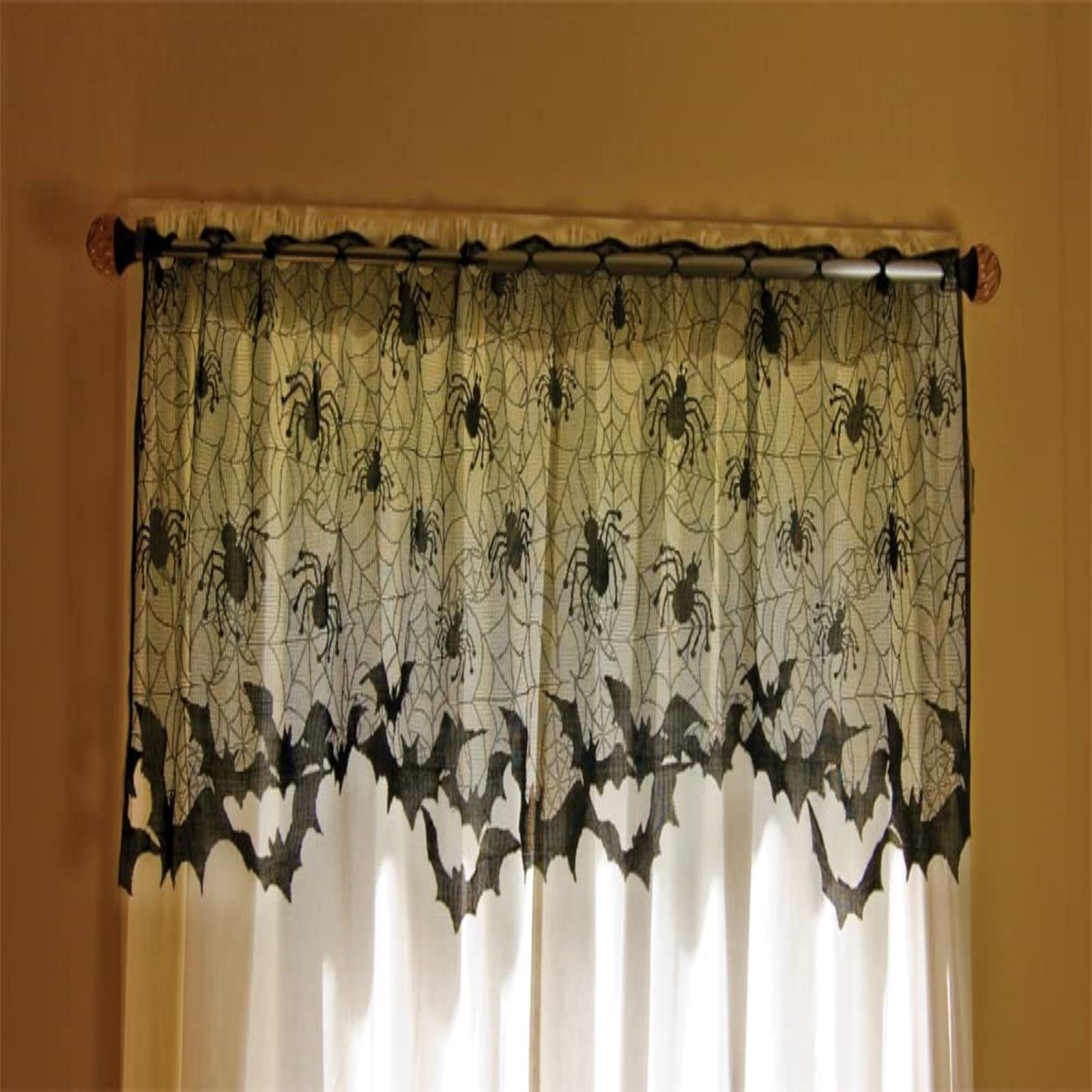 Halloween Lamp Shade Cover (1-4 Pcs) – 20"x60" Black Lace Spider Web Lampshade Topper with Ribbon for Fireplace, Window, Door – Spooky Indoor Party Decorations