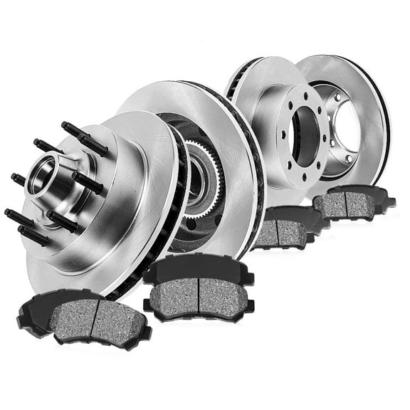 Callahan Brake Parts Brake Kit for Ford F-250 Super Duty 1999-2001, Ford F-350 Super Duty 1999-2002 Front and Rear Replacement Brake Rotors with Metallic Brake Pads EBYK011408
