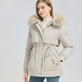 thumbnail image 6 of Women's Hooded Coat Ladies Winter Puffer Jacket Faux Fur Winter Coats Thickened Parka Coat Fur Hood Adjustable Waist Lightweight Warm Puffer Coat with Pockets, 6 of 6