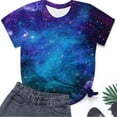 thumbnail image 4 of VNKIDY Women's T-Shirt Galaxy Print Short Sleeve Tees Crewneck Space Graphic Lightweight Casual Top For Summer Daily Outdoor Wear Leisure Top, 4 of 4