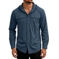 thumbnail image 2 of COSFO Sun Protection Casual Button Down Shirts for Men Long Sleeve Blue Fishing Shirts Loose Fit Hooded Dry Fit with Pocket Mens Shirts, 2 of 7
