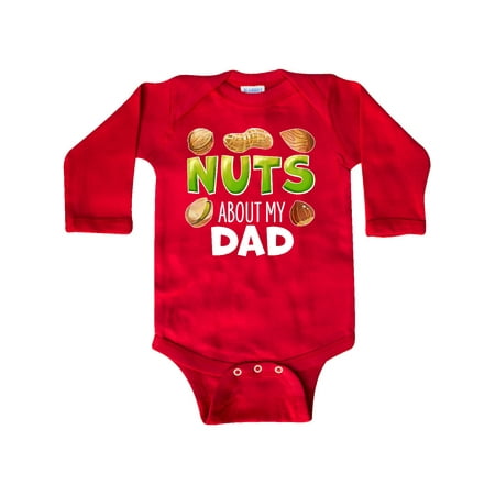 

Inktastic Nuts About My Dad Peanut Almond Pistachio Gift Baby Boy or Baby Girl Long Sleeve Bodysuit