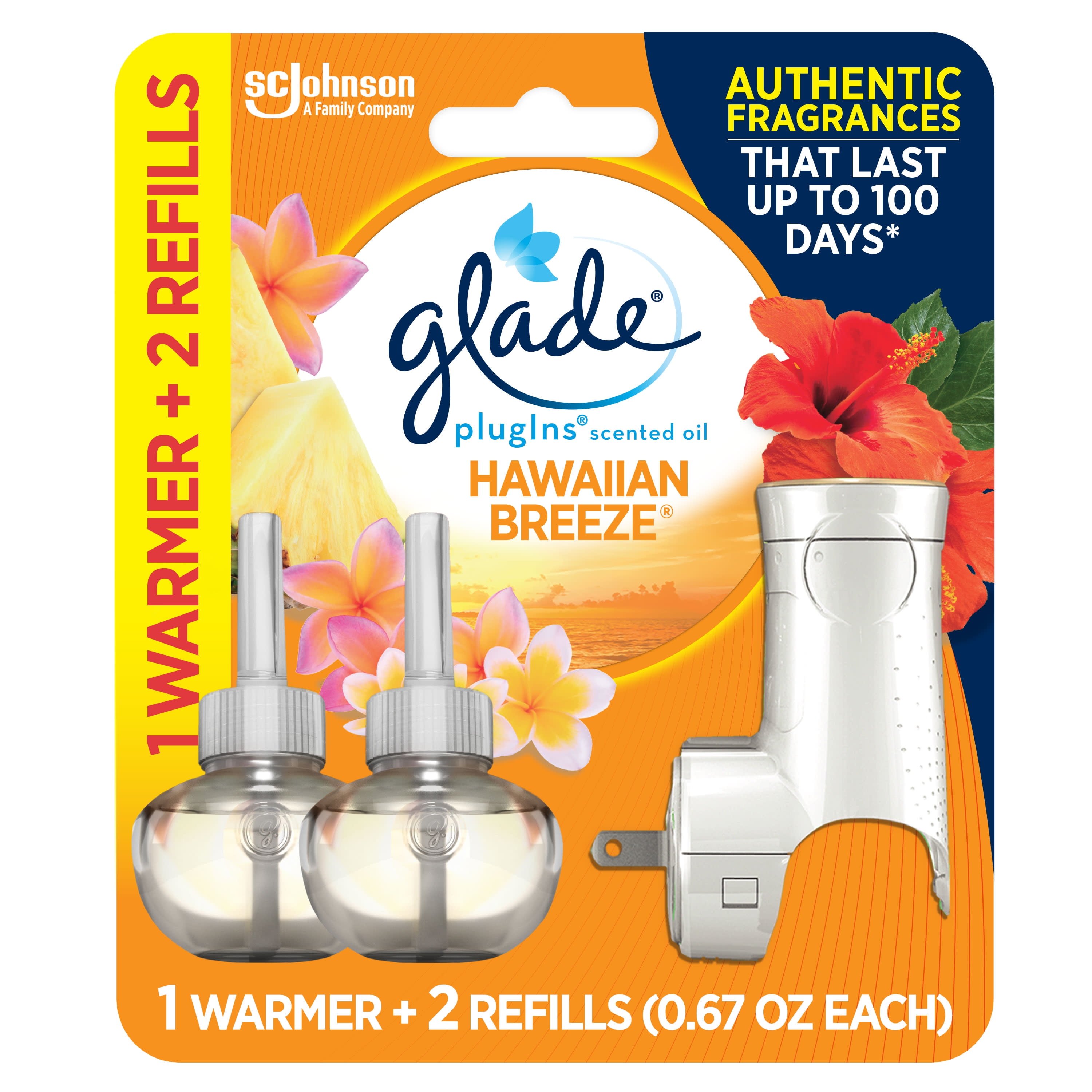 Glade PlugIns Scented Oil Warmer + 2 Refills, Air Freshener, Hawaiian