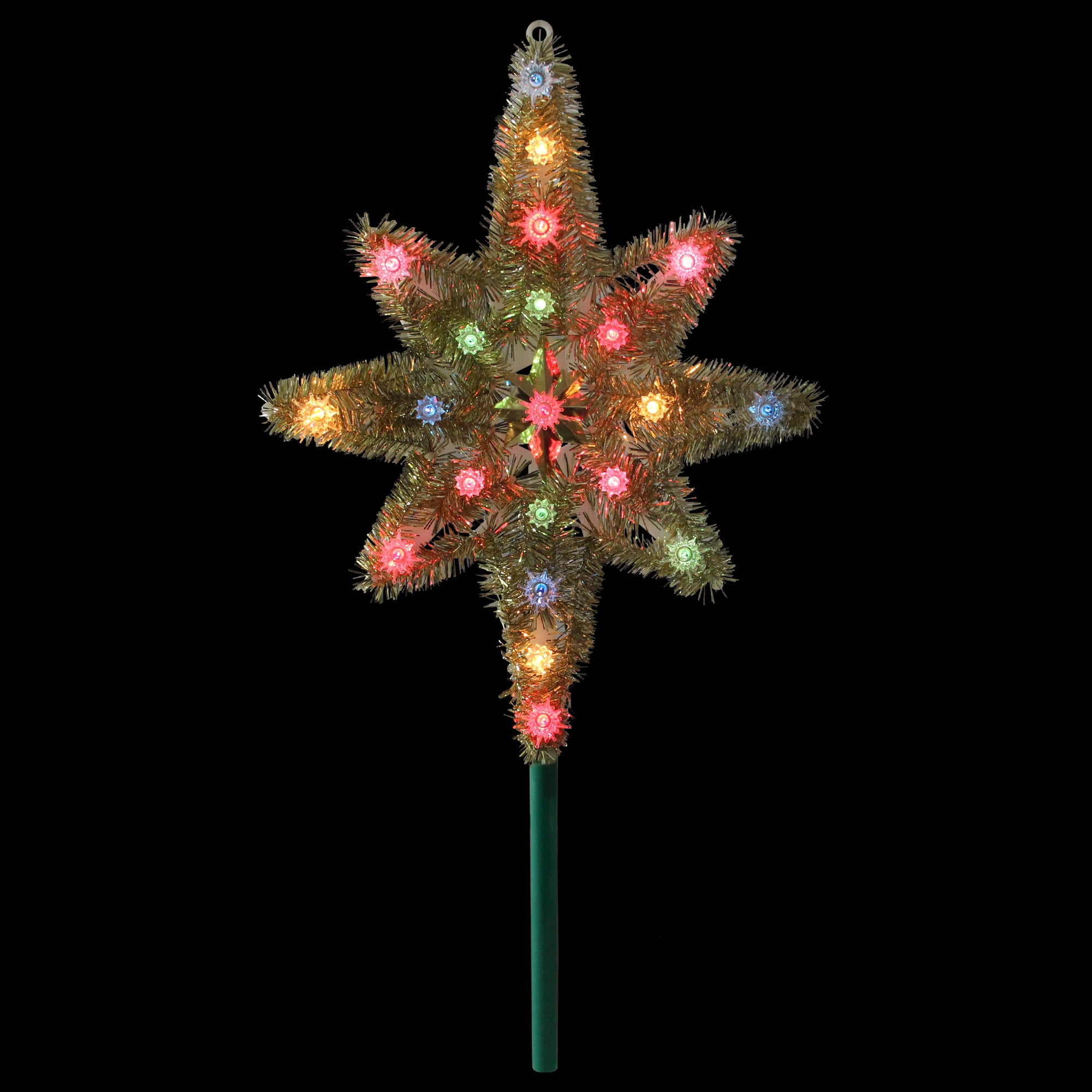 21" Gold Tinsel Star of Bethlehem Christmas Tree Topper Multi Lights