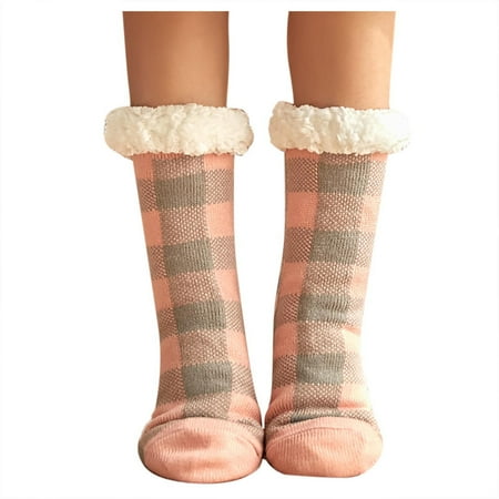 

Yubnlvae Women s Plaid Floor Socks Thicken Warm Sleeping Socks Slippers Fuzzy Socks Pink
