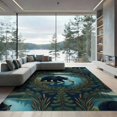 thumbnail image 2 of ODIKA 8'x10' Washable Area Rug Border Cabin Forest Wildlife Print Motif Motifs Fishing Lake Refined Structured for Dining Room, Large Office, Lounge, Non-Slip Chair-Friendly Mat, 2 of 7