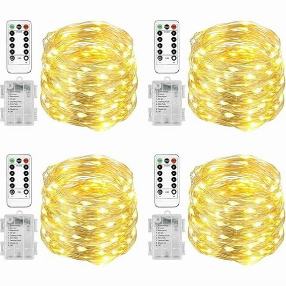 CJB 4 Pack 20 Ft 60 LED Fairy Lights Battery Operated Christmas Lights with Remote Waterproof 8 Modes Firefly Twinkle String Lights for Party Bedroom Wedding Halloween Decorations