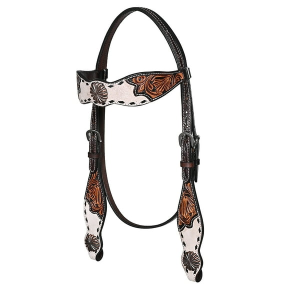 BAR H EQUINE Western Handtooled Genuine Leather Horse Headstall Tack