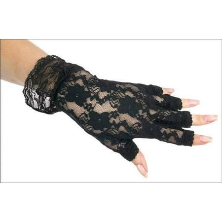 80's Black Fingerless Lace Glovettes Gloves Womens Adult Costume