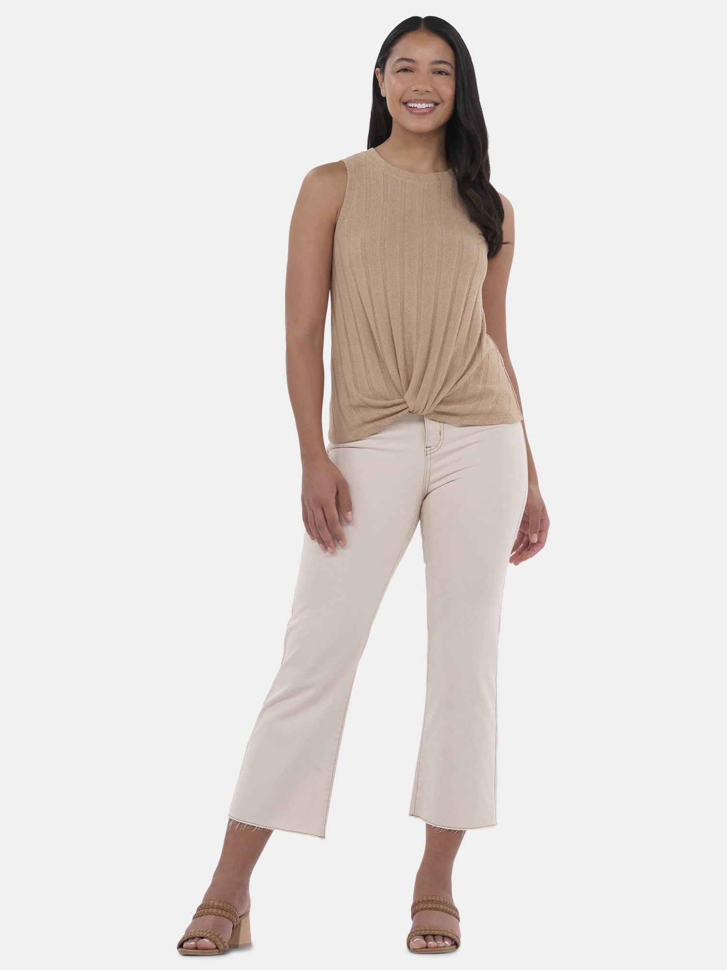 Time and Tru Women's Crew Neck Twist Front Tank Top, Sizes XS-3XL