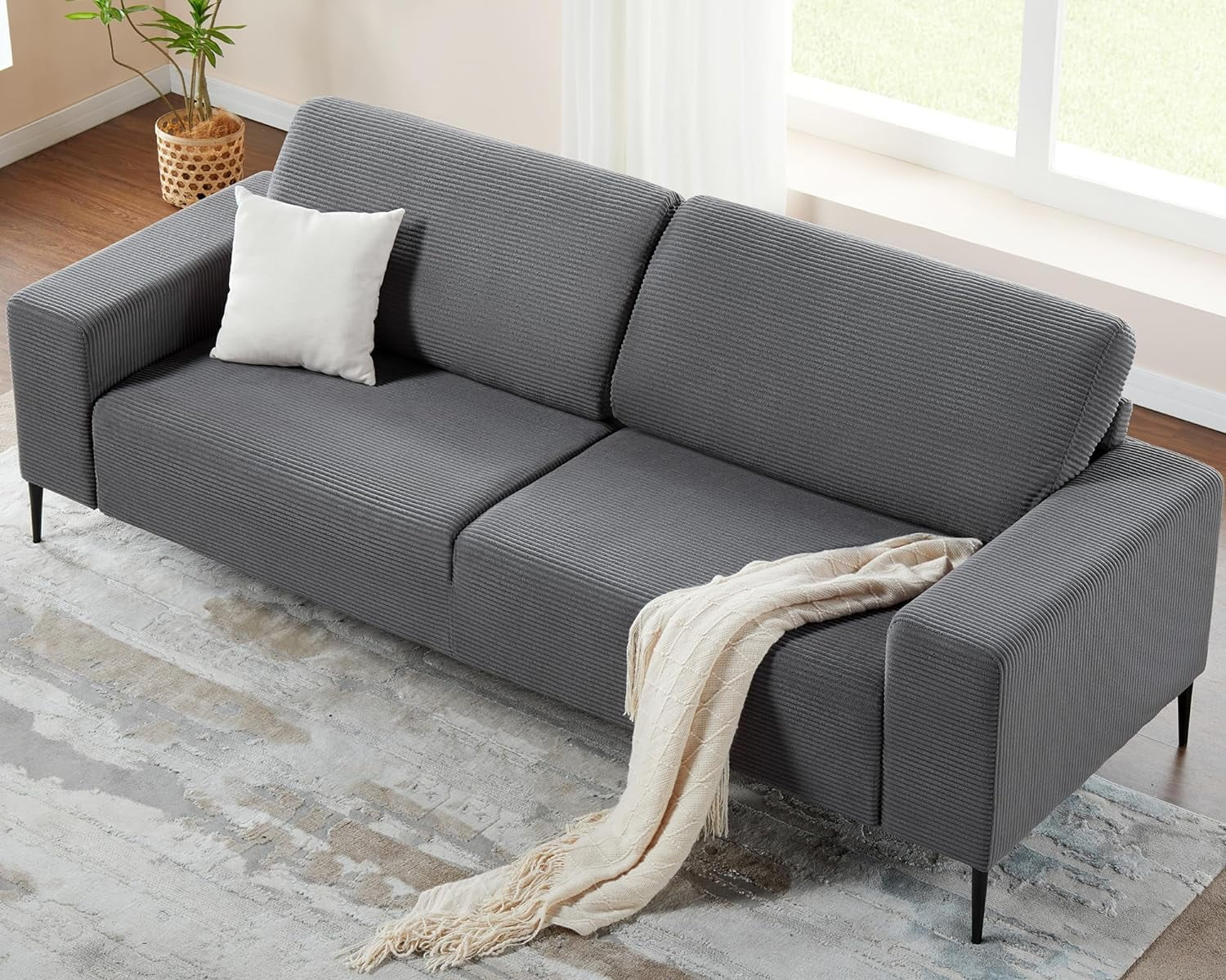 Merluxy 89 inch Sofa, Modern Couch with Extra Deep Seats,3 Seater Sofa for Living Room,Grey Corduroy Merluxy 89 inch Sofa, Modern Couch with Extra Deep Seats,3 Seater Sofa for Living Room,Grey Corduroy