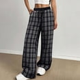 thumbnail image 6 of Miluxas Women's Plaid Printed Pants Wide Leg Lounge Pants High Waist Drawstring Loose Fit Trousers with Pockets Black, 6 of 9