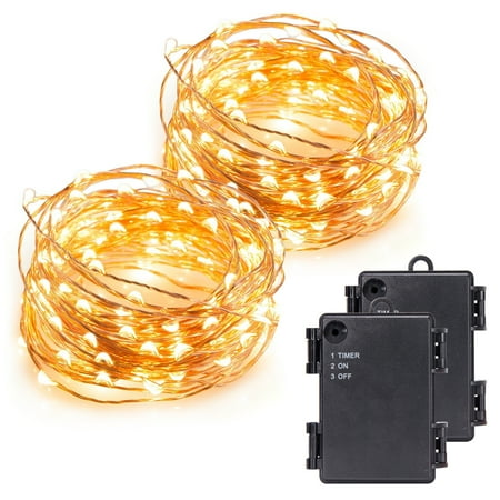 String Lights On Wire Kohree 2 Pack 120 Micro LEDs string Light Battery Powered on 40ft Long Ultra Thin String Copper Wire, Decor Rope Light ()