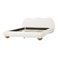 thumbnail image 3 of Christopher Knight Home Queen Upholstered Bed Frame with Curved Thick Headboard, Round Legs, Off White, 3 of 11