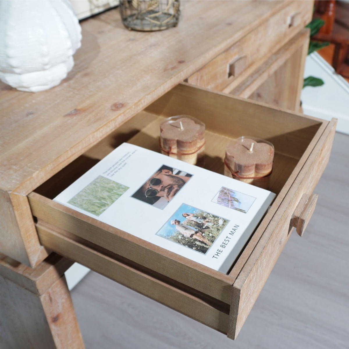 47'' Rustic Wooden Console Table with 3 Drawers, Entryway Table with Floating Top Design for Entry, Hallway, Living Room