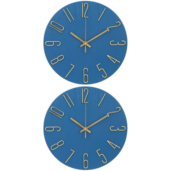Unique Bargains 2 Pcs Analog Battery Operated Wall Clock 12 Inch Dark Blue