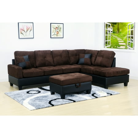 Beverly 3 pc Dark Brown 2 Tone Microfiber Living Room Right Facing Chaise Sectional set with Storage
