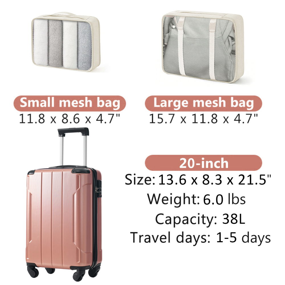 DECMAY 20" Hardshell Carry-On Luggage with 2 Packing Cubes, ABS Spinner Wheels & TSA Lock