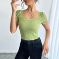 thumbnail image 7 of Floral Lace Tops Square Neck Dressy Casual Blouses for Women Slim Fit Short Sleeve Shirts Elegant Summer Clothes (M, Green), 7 of 7