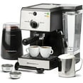 thumbnail image 1 of 7 Pc All-In-One Espresso Machine & Cappuccino Maker Barista Bundle Set w/Built-In Steamer & Frother (Inc: Coffee Bean Grinder, Portafilter, Milk Frothing Cup, Spoon/Tamper & 2 Cups), Stainless Steel, 1 of 5