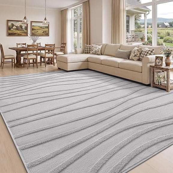 Buganda Modern Area Rug, Soft Non-Slip Rug for Living Room Bedroom, Machine Washable, 5'x8', Light Grey