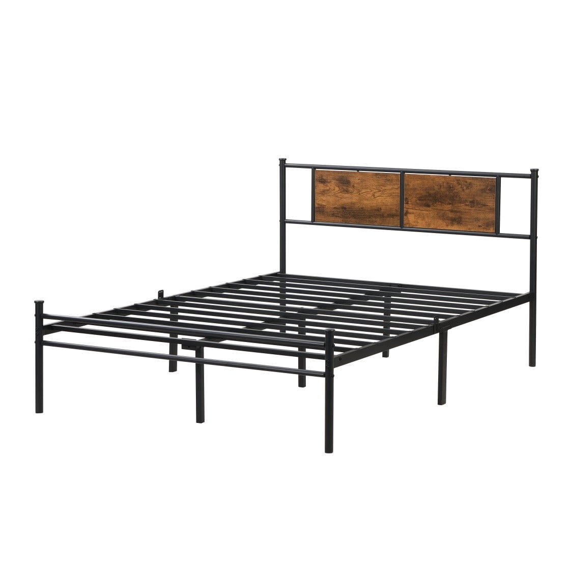 GZXS King Size Metal Platform Bed Frame with Wood Panel Headboard, 10.8" Under-Bed Storage, Noise-Free Steel Frame, No Box Spring Needed, Black & Brown