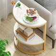 thumbnail image 3 of Tribesigns 2-Tier End Table Semi Circle, Small Half Round Side Tables Living Room with Storage Shelf, Wood Accent Table Slim C Table for Sofa Couch, Living Room Bedroom Small Space(White and Gold), 3 of 6