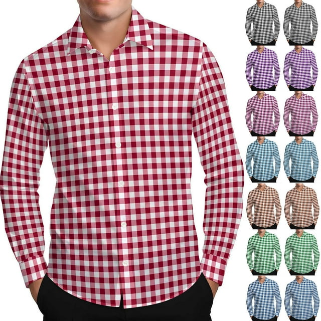 Txeol Chemises Habillées à Carreaux pour Hommes à Manches Longues, Col à Revers, Mode Automne Hiver, Rouge, TTG