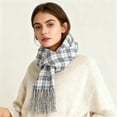 thumbnail image 2 of ManxiVoo Ladies Autumn Winter British Check Pattern Scarf for Commuting Neck Warmth and Cold Weather with Tassels Black, 2 of 4