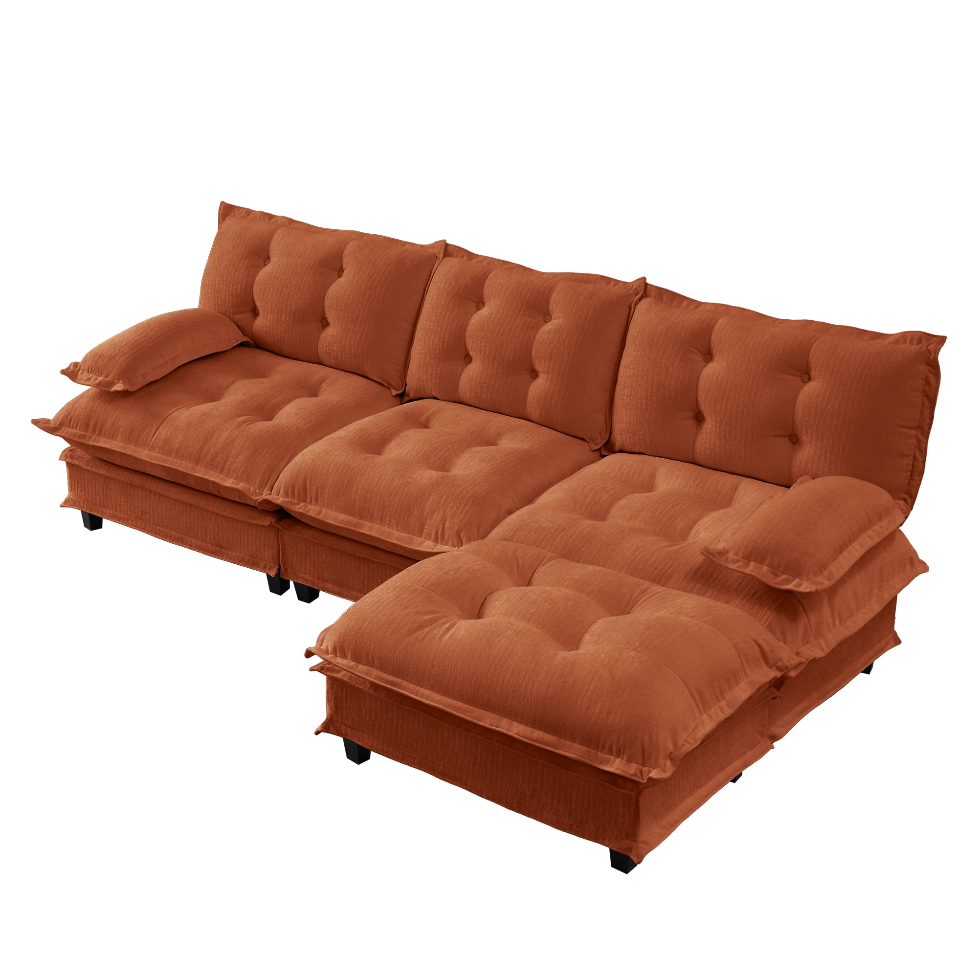 AISWORD 107" L-Shaped Modular Sectional Cloud Sofa with Ottoman, Chenille Fabric Deep Seat Couch with Lattice Decored Cushions