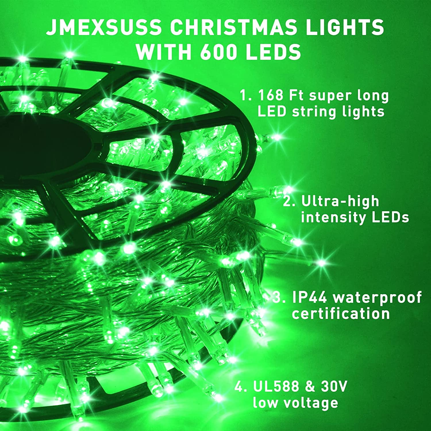 JMEXSUSS 600 Green String Lights Outdoor Waterproof,St Patricks Day Decorations Lights, 8 Modes Green LED Christmas Lights Clear Wire Plug in for Indoor Halloween St Patricks Day Christmas Tree Decor