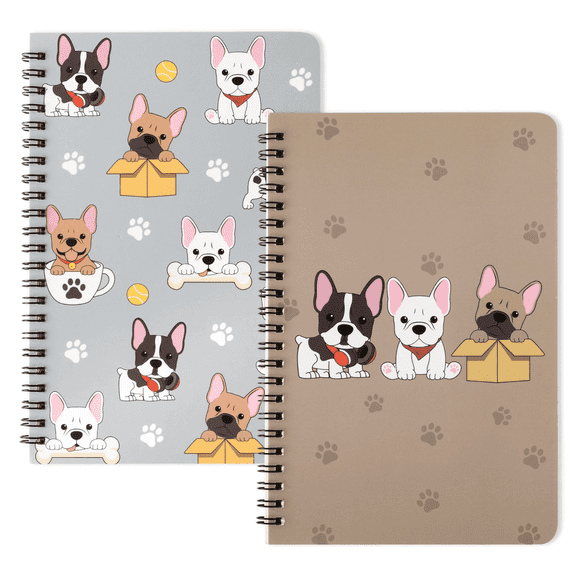 GROBRO7 Cute Dog Theme A5 Spiral Notebook Set, Travel Journal Record Notebook,2Pcs