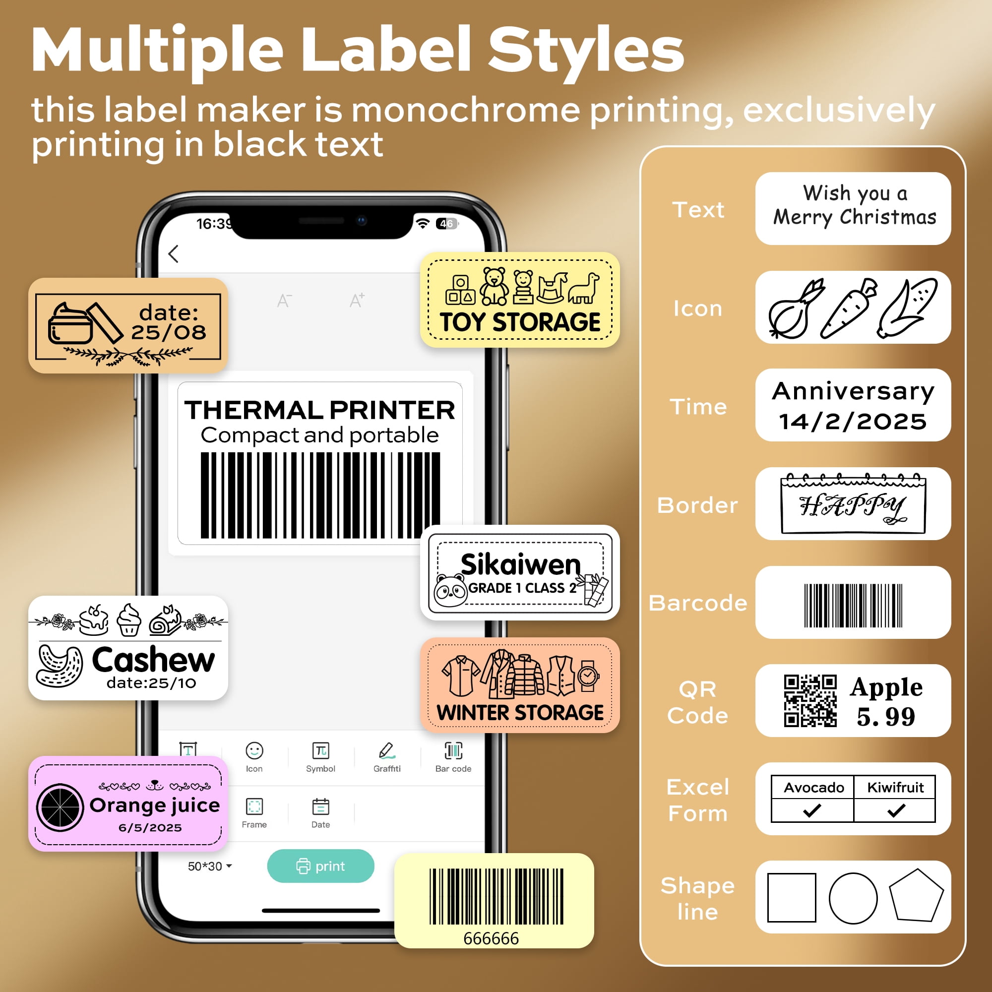 novodesk Label Maker, 2 inches Portable Bluetooth Waterproof Label Printer with Tape, Label Printer Machine for Small Business,Address, Logo, Retail (Milky White)