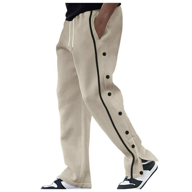 WEIYLL Pants for Men Patchwork Sweat Casual Drawstring Sportswear Pockets Khaki Trousers Size L
