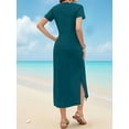 thumbnail image 4 of Women Summer Crewneck Casual Loose Split Wrinkle-Free Long Maxi Beach Dress Green L, 4 of 5