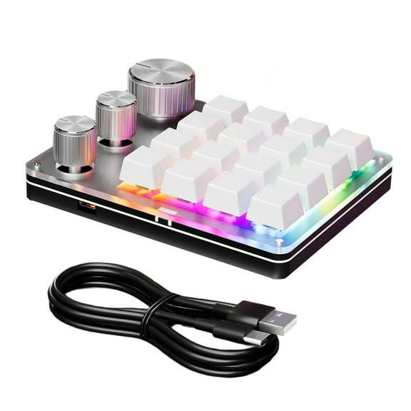 Single Handed USB C Macro Programmable Keypad 16-Key 3 Knobs Mechanical Gaming Keyboard for Versatility