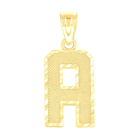 10k Yellow Gold Unisex Textured Initial Letter A Charm Pendant for Men Women