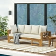 thumbnail image 4 of Euroco Rustic Outdoor Extendable Daybed with Cushions – Acacia Wood Frame, Water-Resistant Fabric, X-Design Panels, 4 of 9