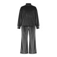 thumbnail image 7 of Women's Plush Velvet 2 Piece Loungewear Outfits Mock Neck Long Sleeve Tops and High Waisted Wide Leg Pants Sets Vintage Casual Tracksuit Dark Gray, 7 of 7