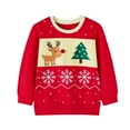 thumbnail image 3 of HILEELANGKids Christmas Sweatshirt, Cotton Pullover Top with Reindeer and Tree Print, Unisex Holiday Long Sleeve Shirt for Toddler Boys Girls 6Years (Red Snowflake Pattern), 3 of 8