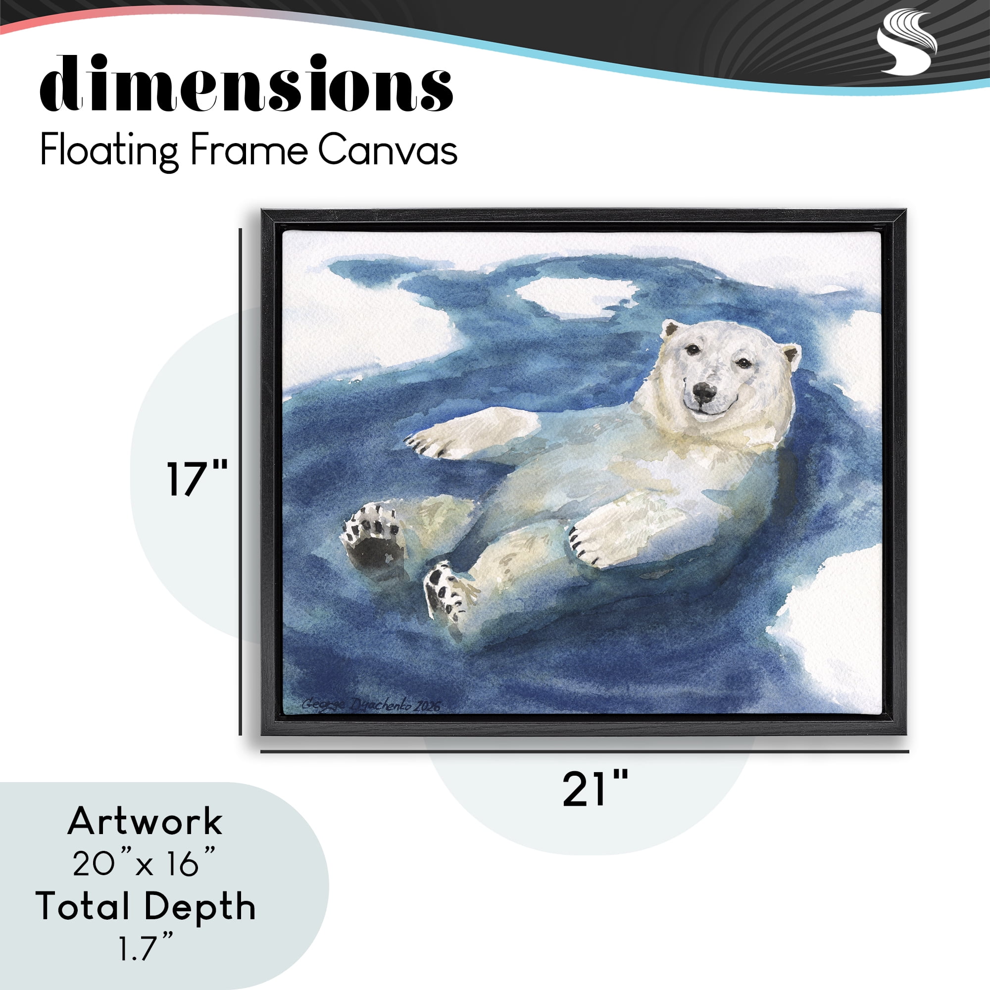 Stupell Industries Polar Bear Icy Bath Time Black Framed Floater Canvas Wall Art, design by George Dyachenko