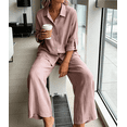 thumbnail image 7 of Amzcrzy Two Piece Sets for Women 2026 Solid Color Spring Outfits V Neck Button Down Shirt with Roll Tab Sleeves Wide Leg Pants Lounge Sets with Pockets Dressy Casual Loungewear Sets Light Pink XL, 7 of 7